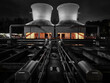 Light installation at the cooling towers in the Westpark in Bochum, Germany.