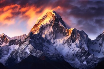 Wall Mural - Mesmerizing mountains in beautiful warm light created with generative AI technology.