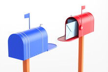 Two Mailboxes With An Envelope Inside On A White Background. 3d Rendering Illustration