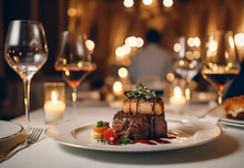Luxury Food Service, Main Course Served At A Restaurant Or Formal Dinner Event In Classic English Style In The Luxurious Hotel Or Country Estate, Generative Ai