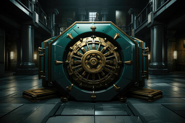 Poster - The concept of bank vault door locker safety and security is conveyed, emphasizing the importance of protecting valuable assets. Generative Ai.
