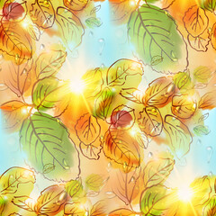 Poster - Abstract seamless pattern with autumn leaves. Hand-drawn illustration.