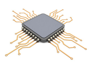 Poster - 3d illustration of electronic circuit and CPU over white background