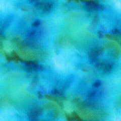 Poster - Abstract seamless pattern with blue and green watercolor spots. Hand-drawn illustration.