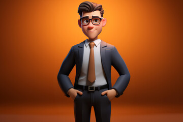 Portrait of a happy businessman in a 3d cartoon style