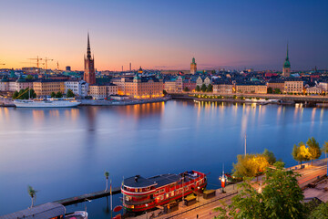 Wall Mural - Image of Stockholm, Sweden during twilight blue hour.