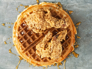 Wall Mural - close up of rustic southern american comfort food chicken waffle