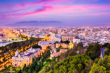 Wall Mural - Malaga, Spain cityscape at the Cathedral, City Hall and Alcazaba citadel of Malaga.