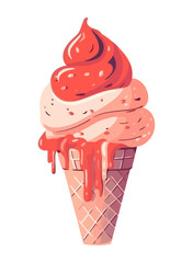 Wall Mural - Sweet ice cream cone with strawberry and vanilla