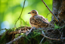 Photo Of A Turtledove Face Against A Green Forest Background