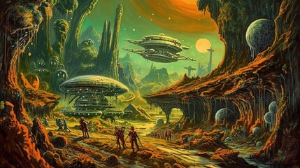 Wall Mural - Surreal alien planet. Alien world. Generative AI