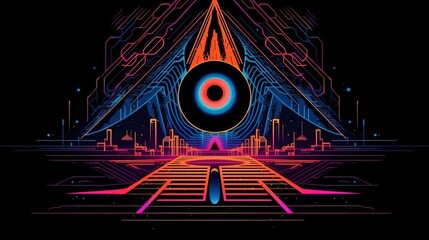 Wall Mural - Surreal movie poster. Illuminati eye. Sci-fi. In style of vector illustration. Generative AI