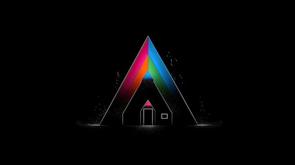 Wall Mural - Surreal movie poster. Colored triangle pyramid. Sci-fi. In style of vector illustration. Generative AI