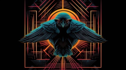 Wall Mural - Surreal movie poster. Sci-fi black crow. In style of vector illustration. Generative AI