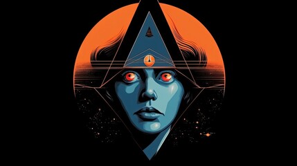 Wall Mural - Surreal movie poster. Illuminati priestess. Sci-fi. In style of vector illustration. Generative AI
