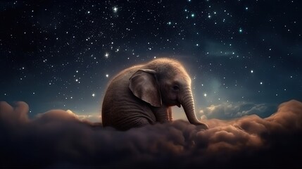 Wall Mural - Baby elephant sleeping on clouds. Generative AI