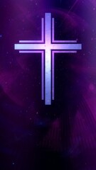Wall Mural - Futuristic Vertical Christian Cross Ethereal Spiritual Purple Cyberspace Banner