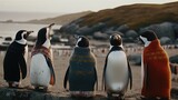 Group of penguins in sweaters. Generative AI