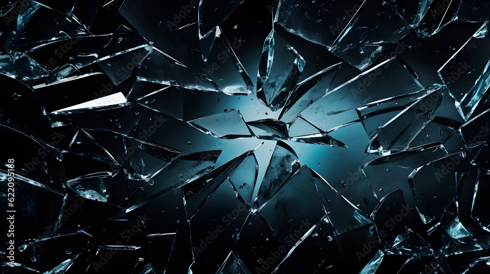 cracked glass object on black background, smashed glass texture, shards ...