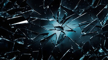 Cracked Glass Object On Black Background, Smashed Glass Texture, Shards Of Broken Glass On Black Wallpaper 
