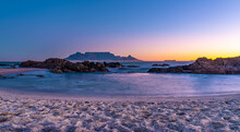 Beautiful Sunset: Breathtaking Panoramic View Of Table Mountain, Cape Town - Scenic Beauty, Iconic Landmark, Captivating Sunset Colours