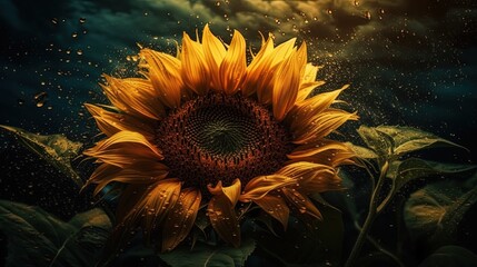 Wall Mural - Cosmic sunflower. In style of vector illustration. Generative AI