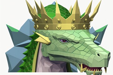 Wall Mural - Abstract green dragon with crown. In style of vector illustration. Generative AI. Generative AI