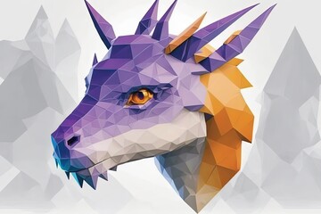 Wall Mural - Abstract purple horned dragon. In style of vector illustration. Generative AI. Generative AI
