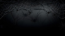 Real Creepy Spider Webs Silhouette Isolated On Black Banner Panorama - Halloween Background Template 
