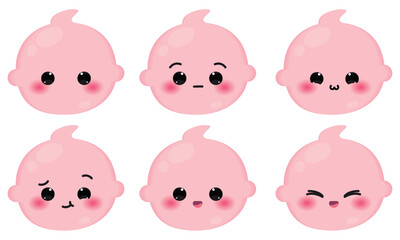 Canvas Print - Set of colored cute baby emoji icons Vector