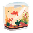 Cute goldfish in fishbowl with aquatic plants