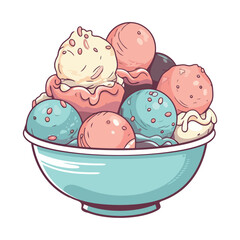 Sticker - bowl with ice cream scoops cold dessert