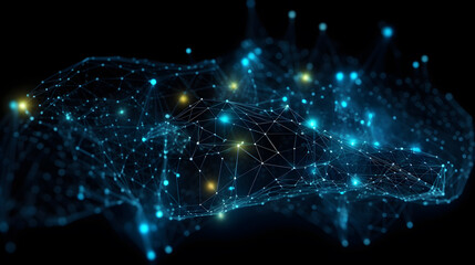 visualization of links in data algorithms, information field on a dark background, generative ai