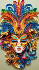 Wall Mural - A colorful mask made out of quilled paper. Generative AI.