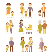 Poster - Family figures icons set of parents children couple isolated illustration