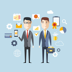 Fototapete - illustration concept of successful partnership, business people cooperation agreement, teamwork solution of two businessman