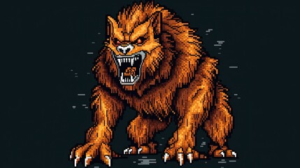 Wall Mural - Scary werewolf in style of pixel art illustration. Generative AI