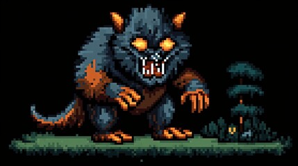 Wall Mural - Scary werewolf in style of pixel art illustration. Generative AI