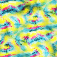 Poster - Yellow and red  seamless tie-dye pattern . Hand painting fabrics - nodular batik. Shibori dyeing.