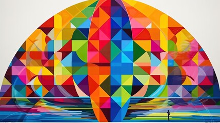 Abstract colorful geometrical rainbow in ocean. Generative AI
