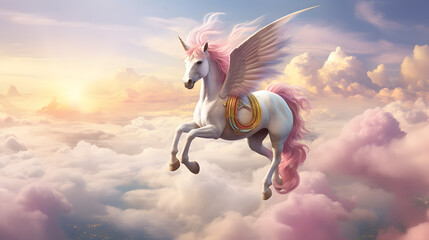 Adorable Unicorn on Flying Cloud
