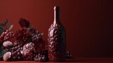 Fototapeta  - Magnificent bottle of alcohol with flower decorations on burgundy background. Generative AI
