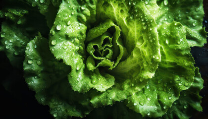 Canvas Print - Fresh organic green cabbage on black background. Water drops create a splash. Healthy vegetarian ingredient. Generative AI
