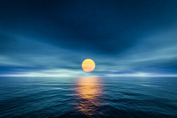 Wall Mural - 3d rendering of a sunset over the sea