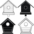 Set of black and white bird house illustration. Bird house silhouettes