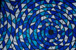 top view of blue and white ankara fabric, flatlay of nigerian wax cloth, rumpled blue and white ankara material	