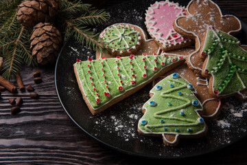 Canvas Print - New year homemade gingerbreads with tea