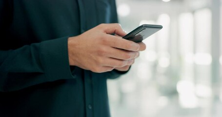 Aufkleber - Person, online and hands typing on cellphone for social media, internet post and website notification in office. Closeup, employee and smartphone for texting, search digital news blog and mobile app