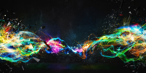 Poster - Modern abstract colourful light motion banner on dark background