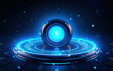 Sticker - glowing technology circle background,created with generative ai tecnology.